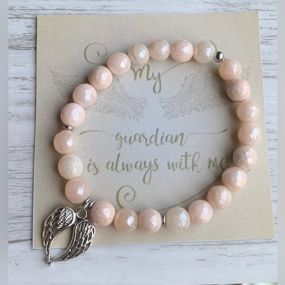 womens gemstone angel charm beaded Bracelet